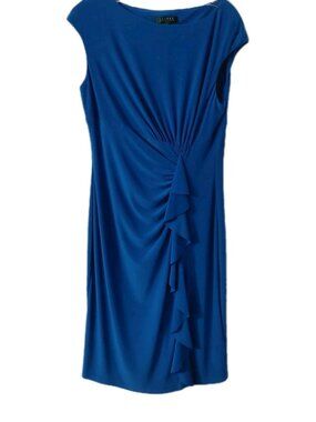Lauren Ralph Lauren Women's Dress Size 12 Blue Jersey Twist Front Length 38"